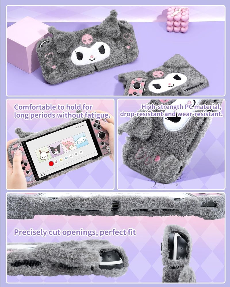 Kuitmor Plush Protective Case for Switch OLED, PC Hard Protective Shell Cover, Anti-Scratch and Shock-Absorption Switch OLED Cover with Stand - Image 3